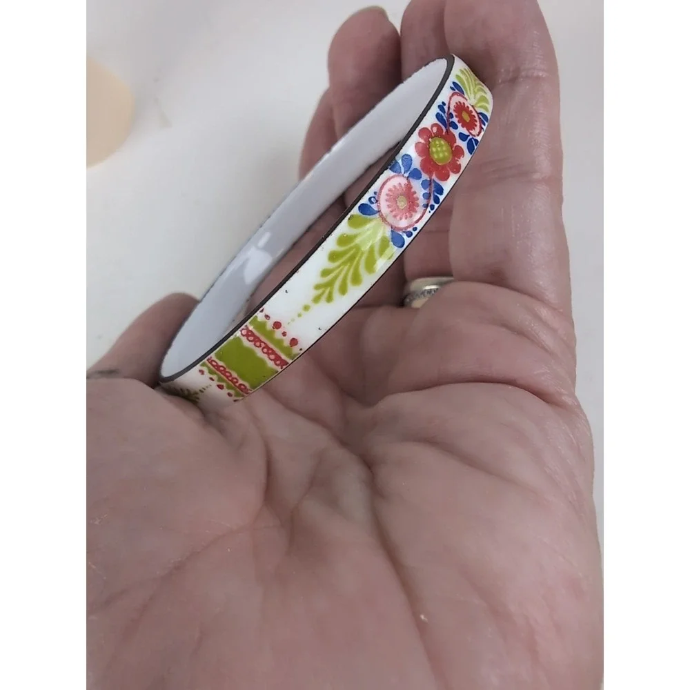 Enameled Bangle Bracelet Boho Hippy Chic Danish Design Flower Motif Vintage Vint